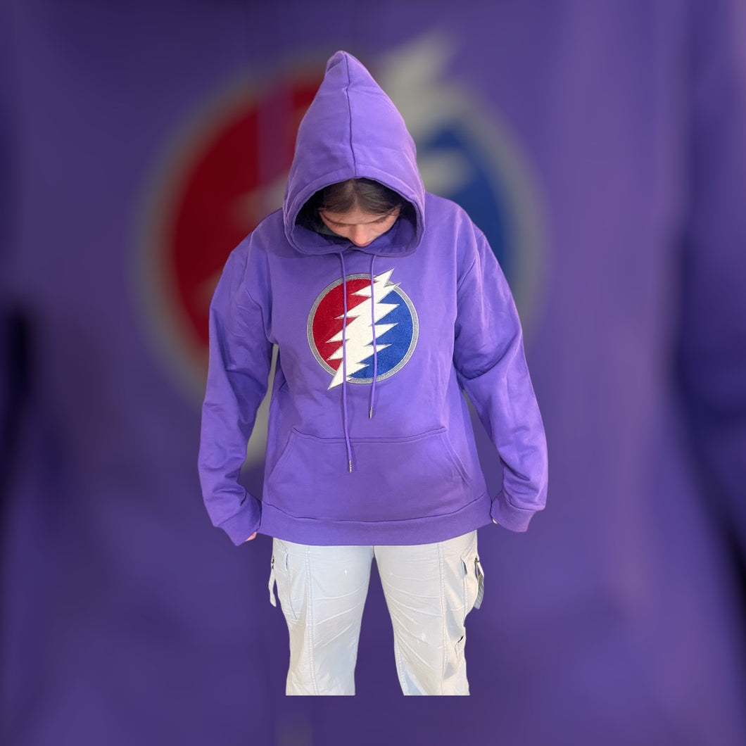 Purple Pullover Hoodie Bolt Chenille Embroidery